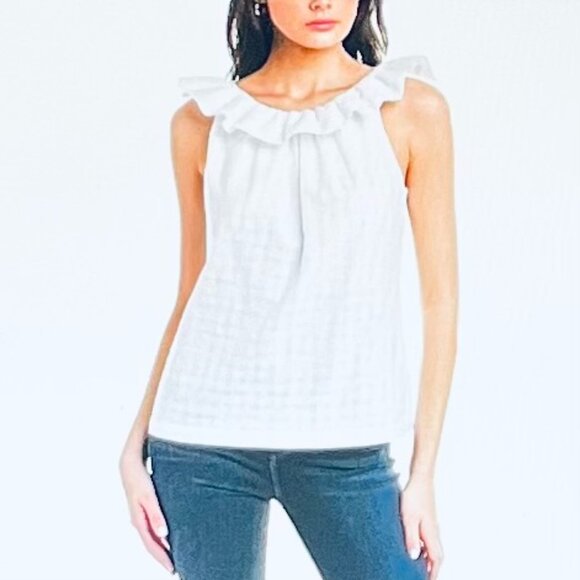 Trina Turk Twin Falls Sleeveless Ruffled Top in White (L) New with Tag - Picture 5 of 11